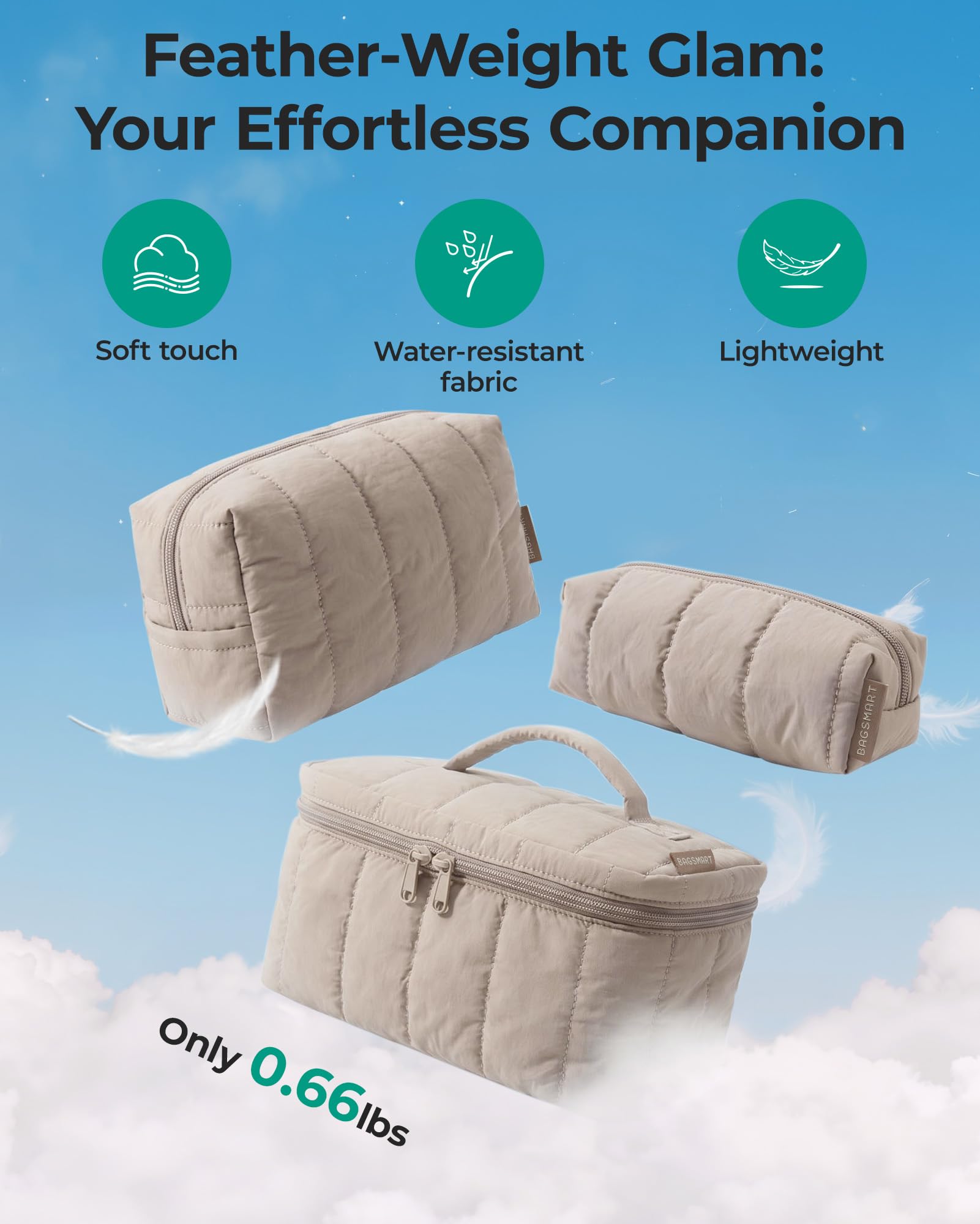 BAGSMART close-up of double zipper demonstrating secure closure benefit