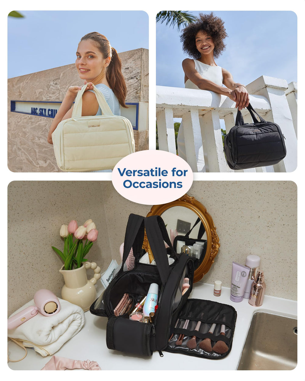 BAGSMART on a bathroom counter in use for neat daily routine organization