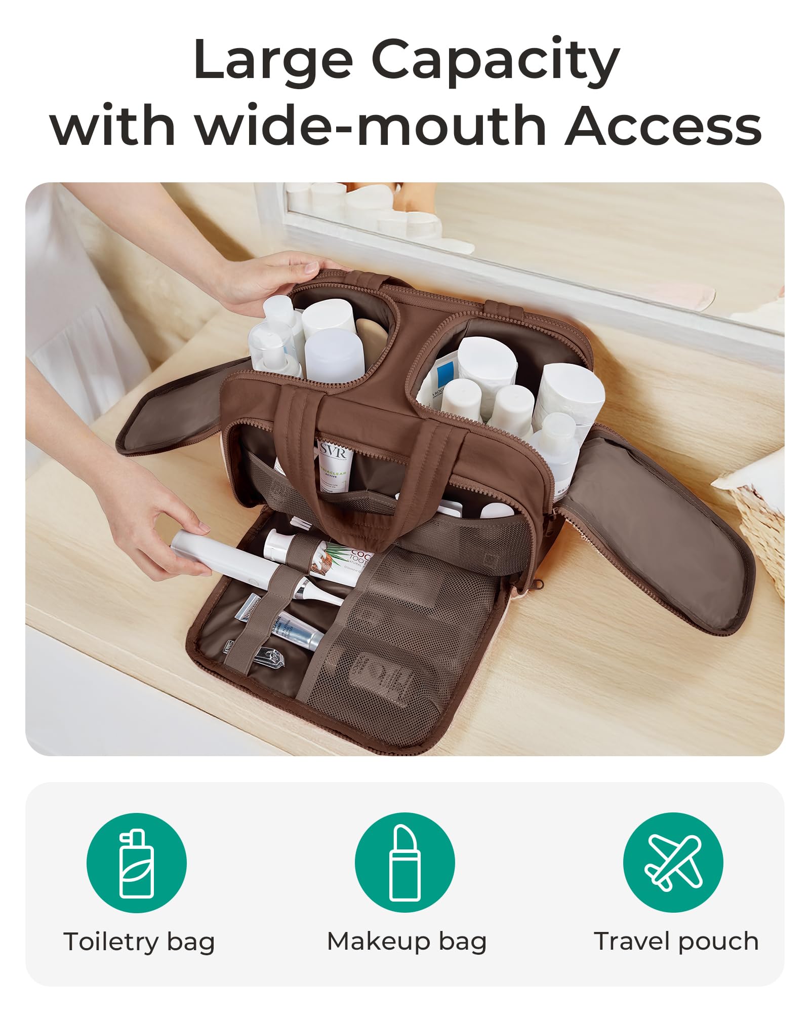 BAGSMART on bathroom counter in use for quick packing and access