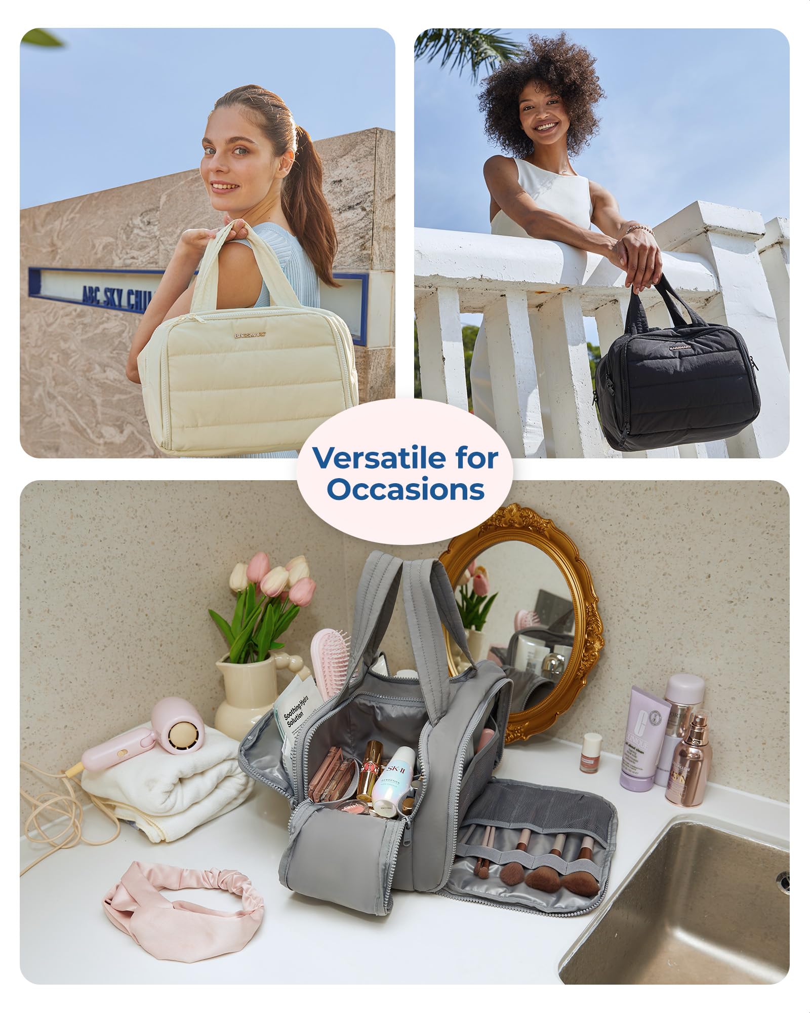 BAGSMART on a suitcase in travel setting showing organized packing and ready-for-trip benefit