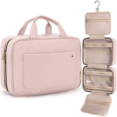 BAGSMART medium front view in light pink showing zippers and handle for organized travel