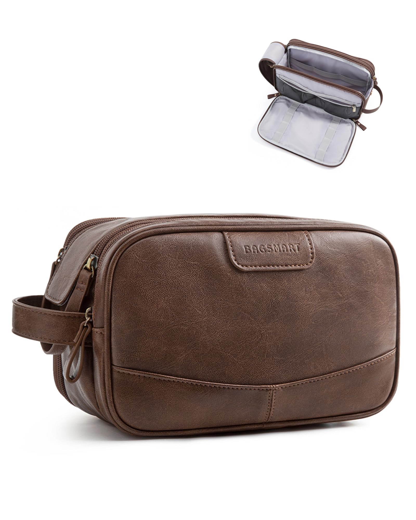 BAGSMART front view showing coffee PU leather and compact profile benefit: sleek travel-ready
