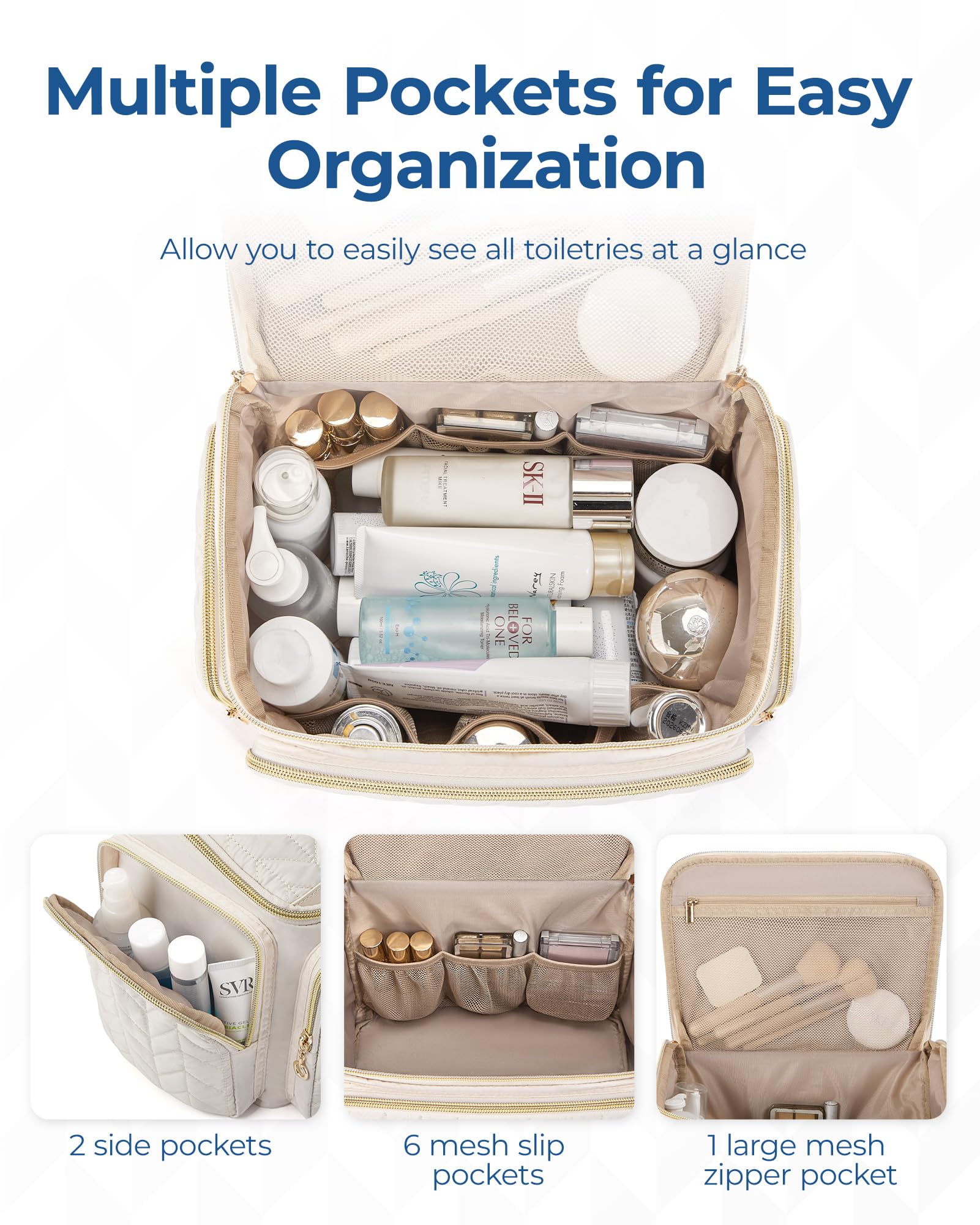 BAGSMART inner mesh pockets detail organizing brushes and small cosmetics neatly