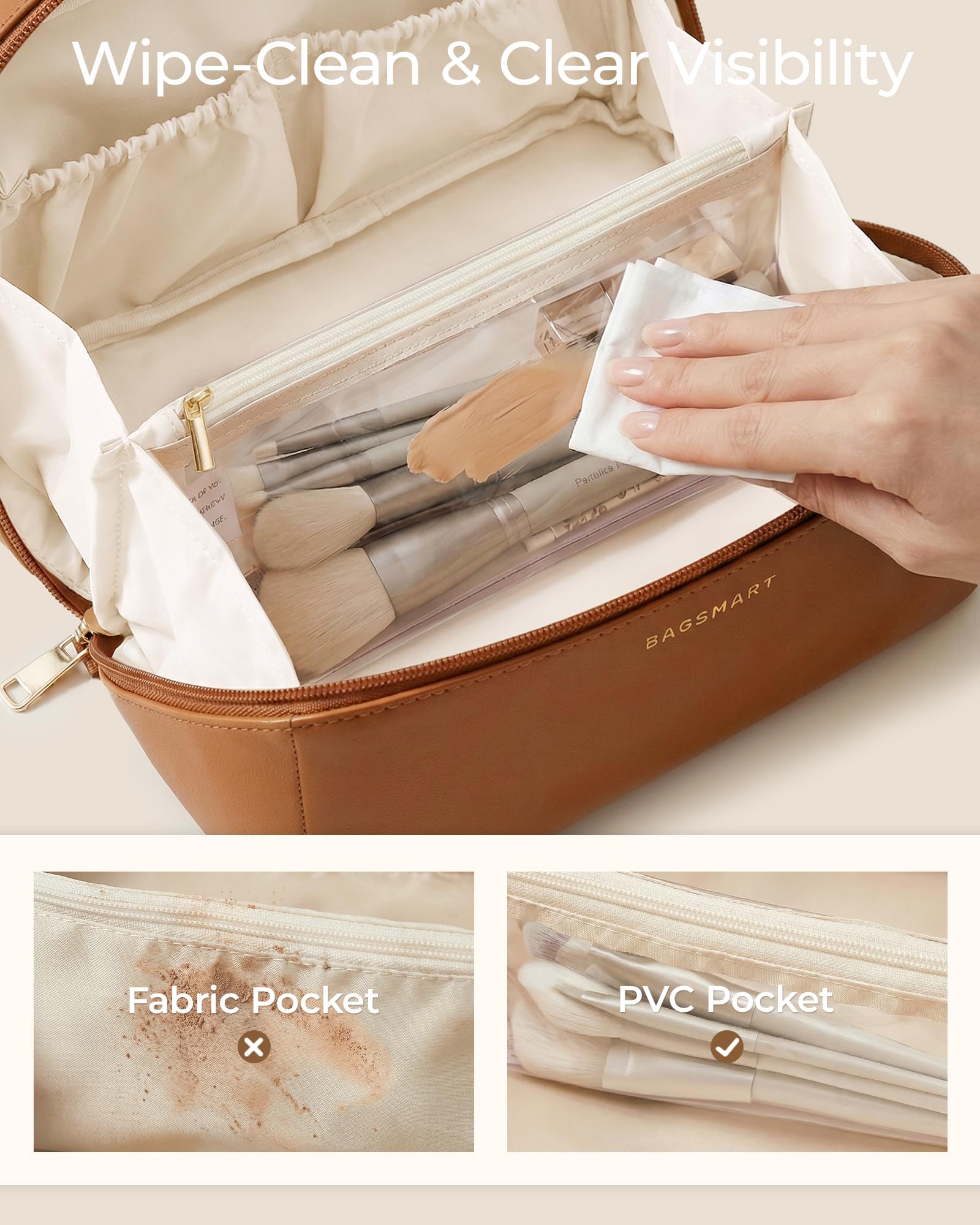 BAGSMART nude pink closeup of vegan leather texture to show durability