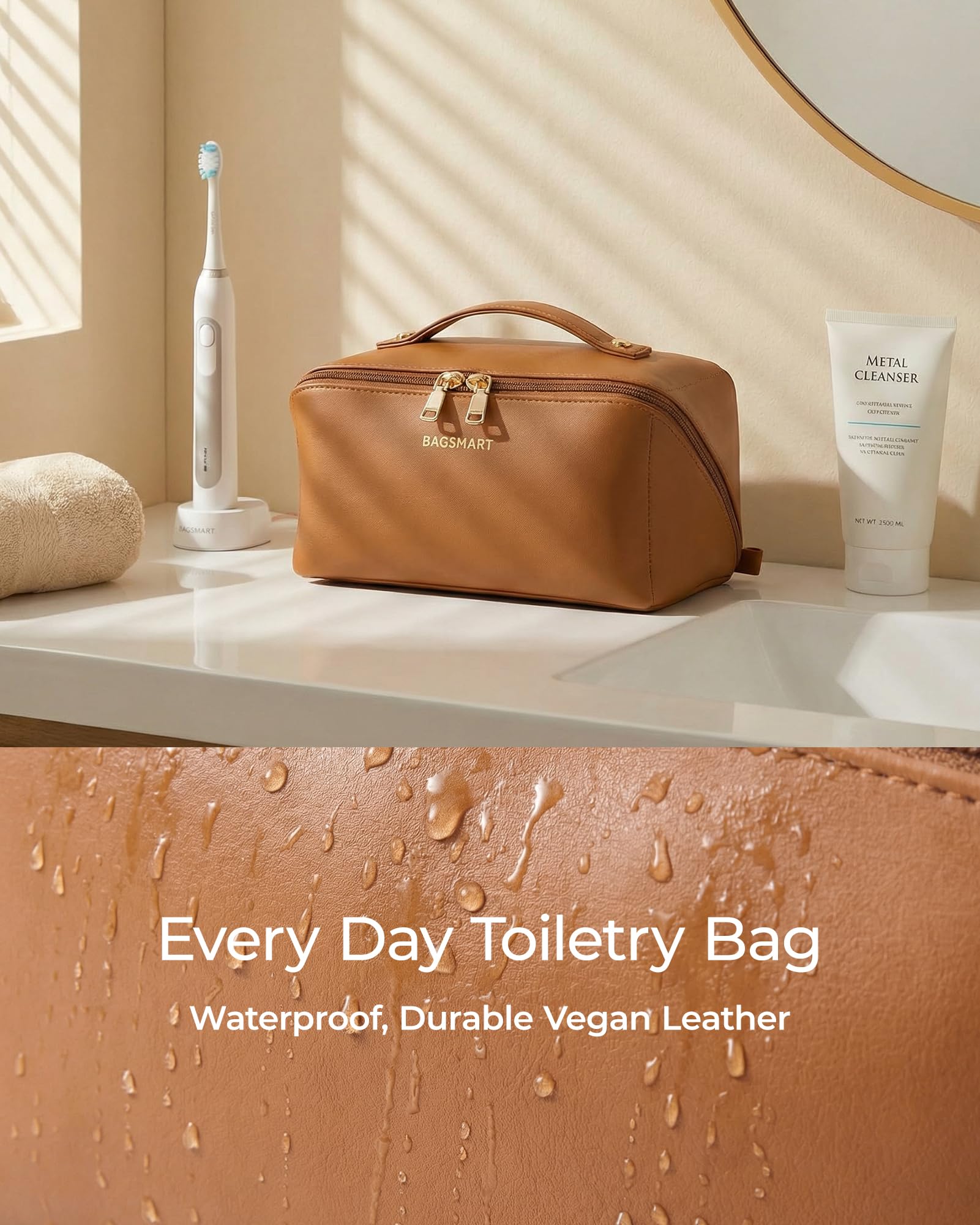 BAGSMART nude pink waterproof lining protecting brushes and preventing leaks