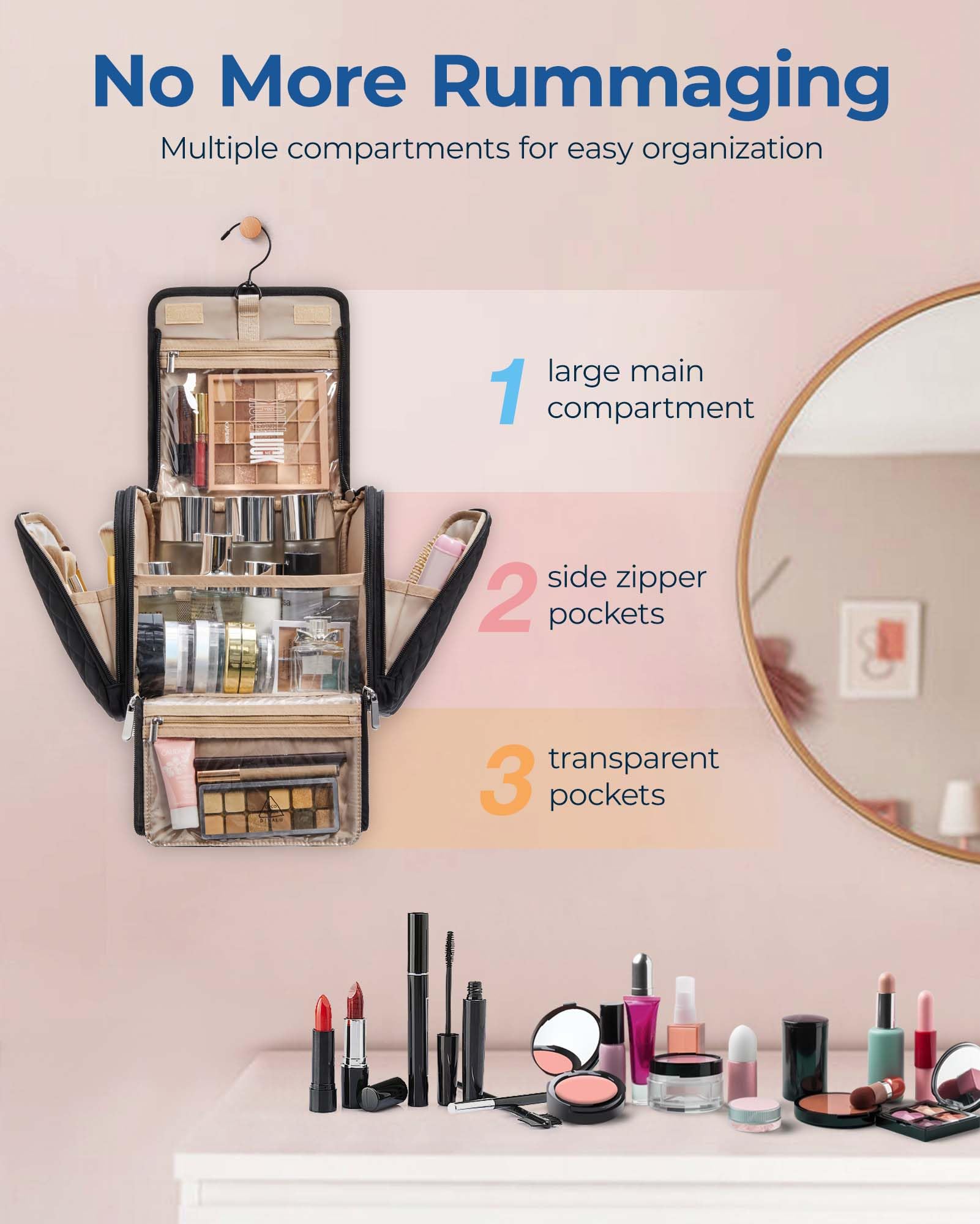 BAGSMART open interior layout with organized compartments and bottles