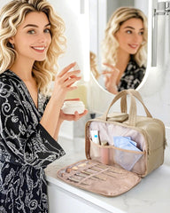 BAGSMART open bag revealing two main compartments and elastic straps for bottles