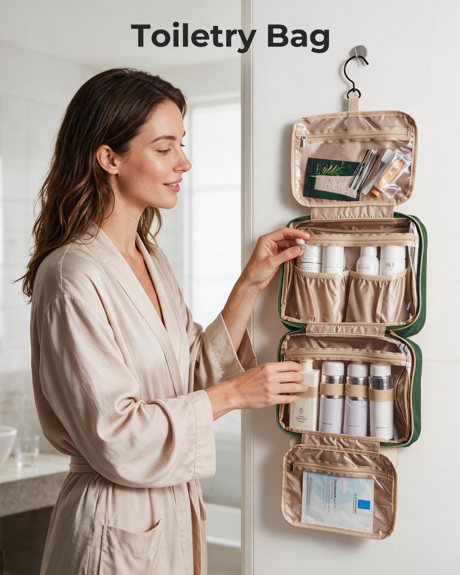 BAGSMART opened organizer with organized cosmetics for quick access benefit