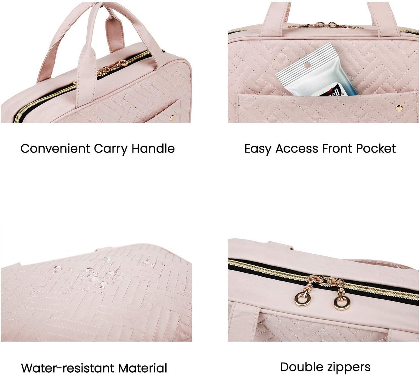BAGSMART packed in suitcase on travel scene showing organized toiletries for easy access