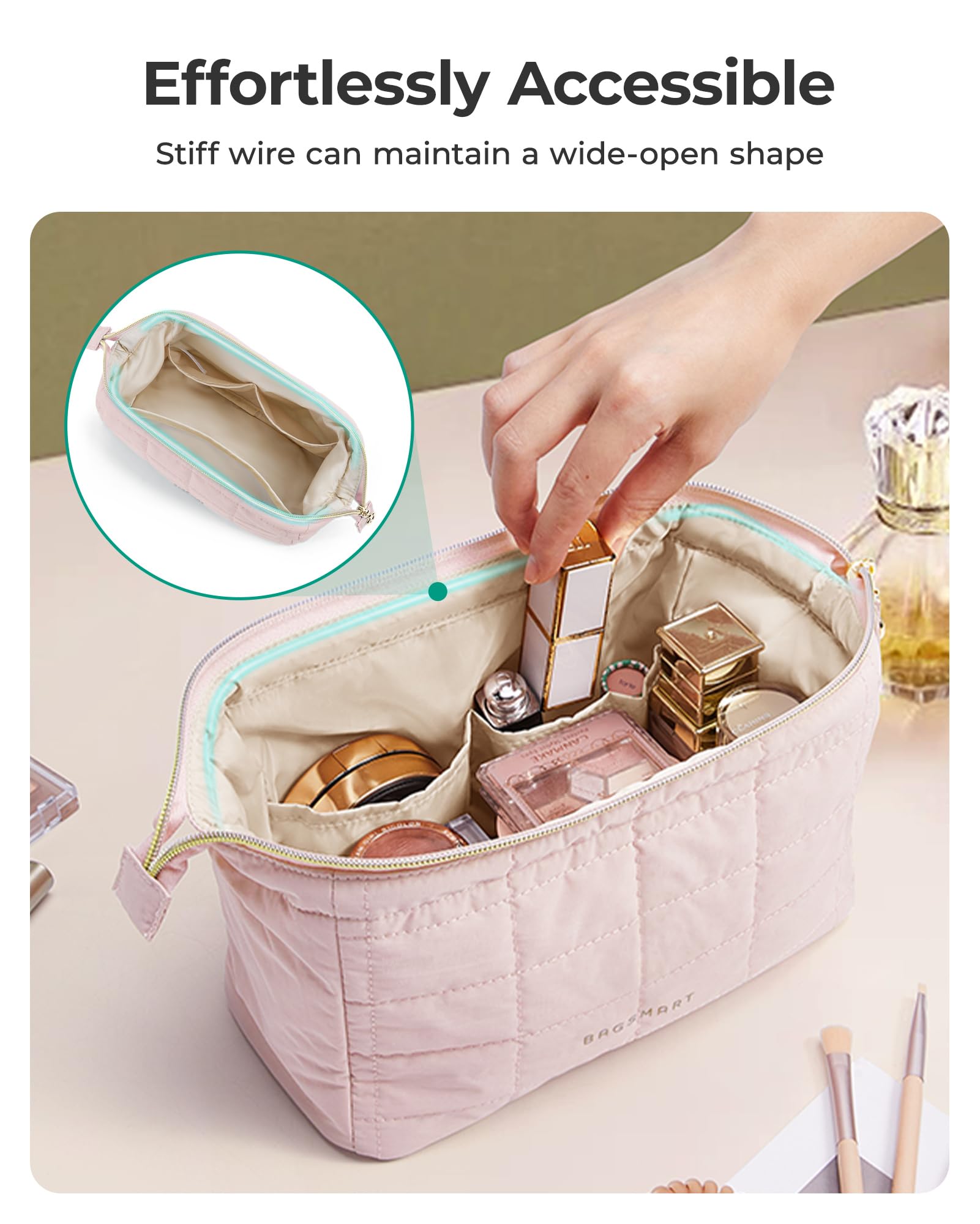 BAGSMART PVC-lined pocket close-up for easy cleaning after spills