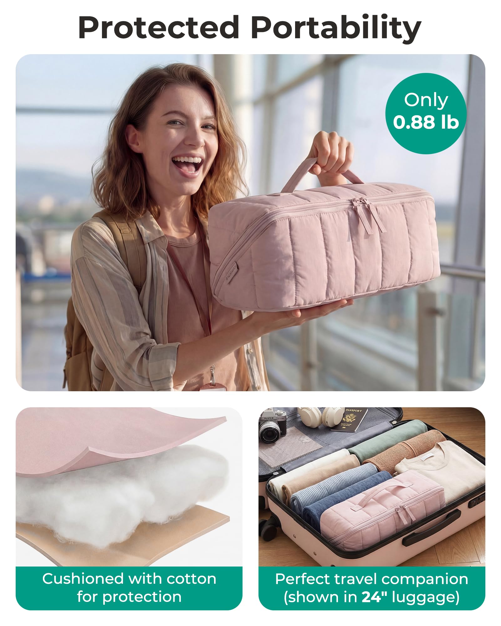 BAGSMART quilted padded side profile offering cushioning and lightweight carry benefit