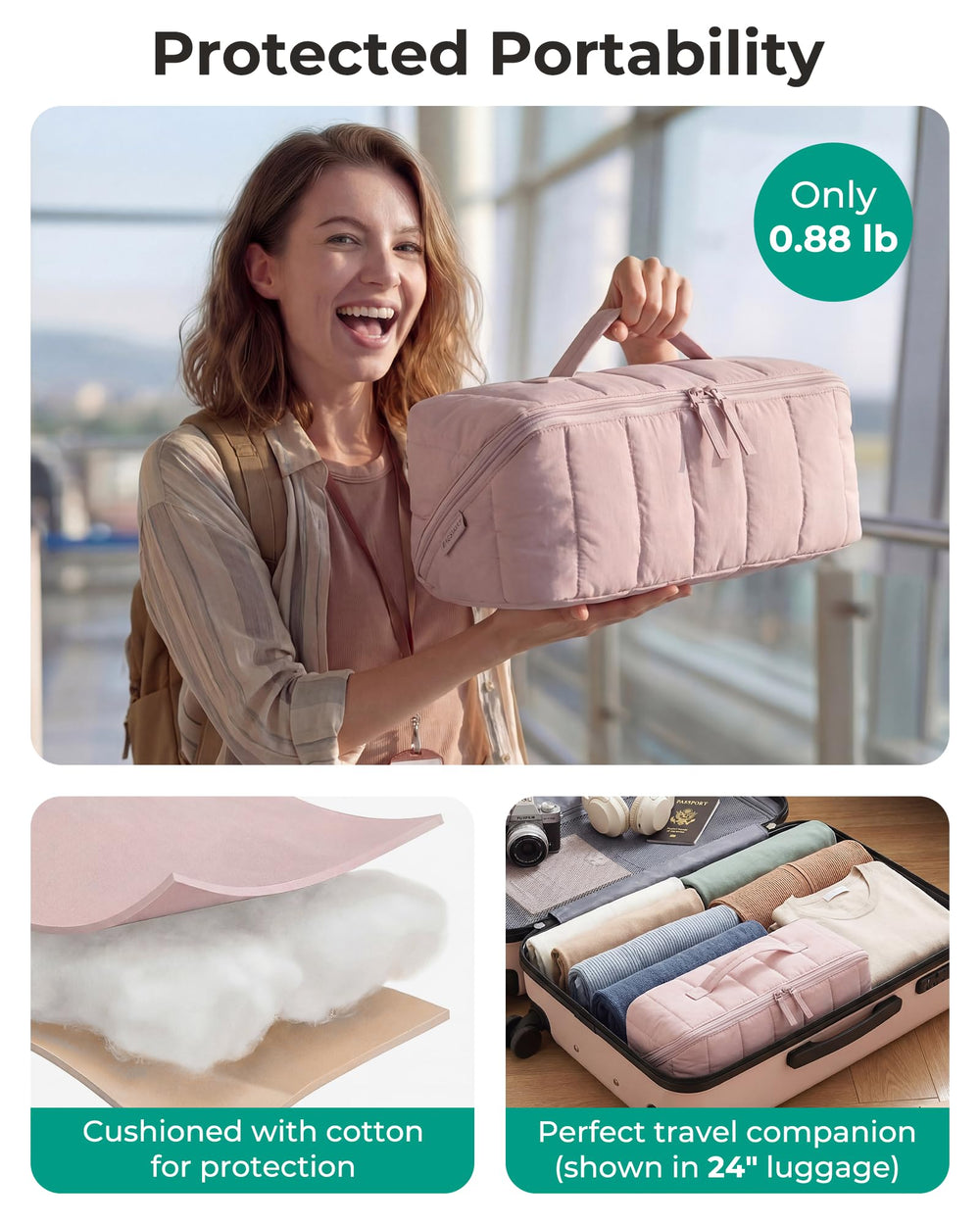 BAGSMART quilted padded side profile offering cushioning and lightweight carry benefit