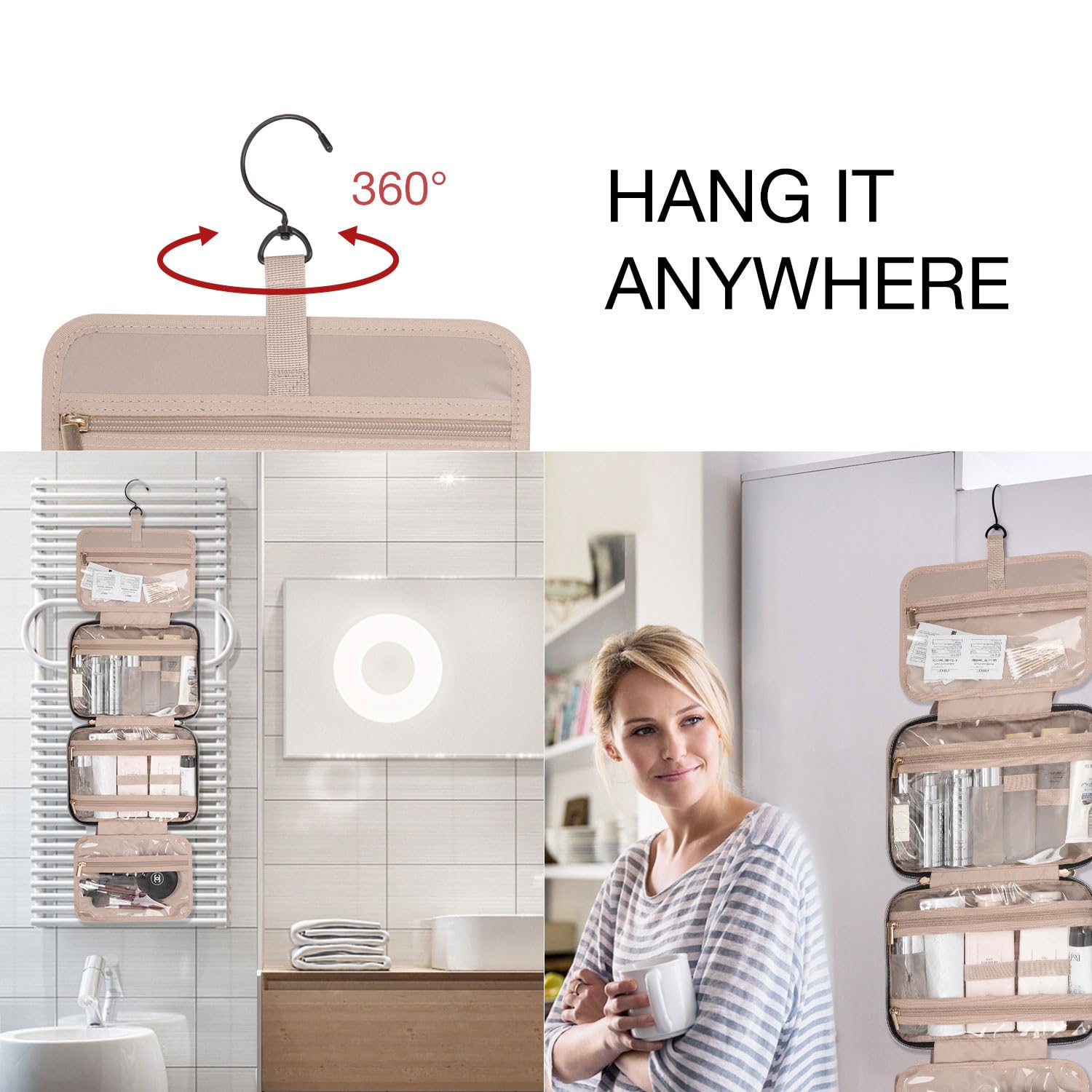 BAGSMART size comparison next to toiletries conveys capacity and packing benefit