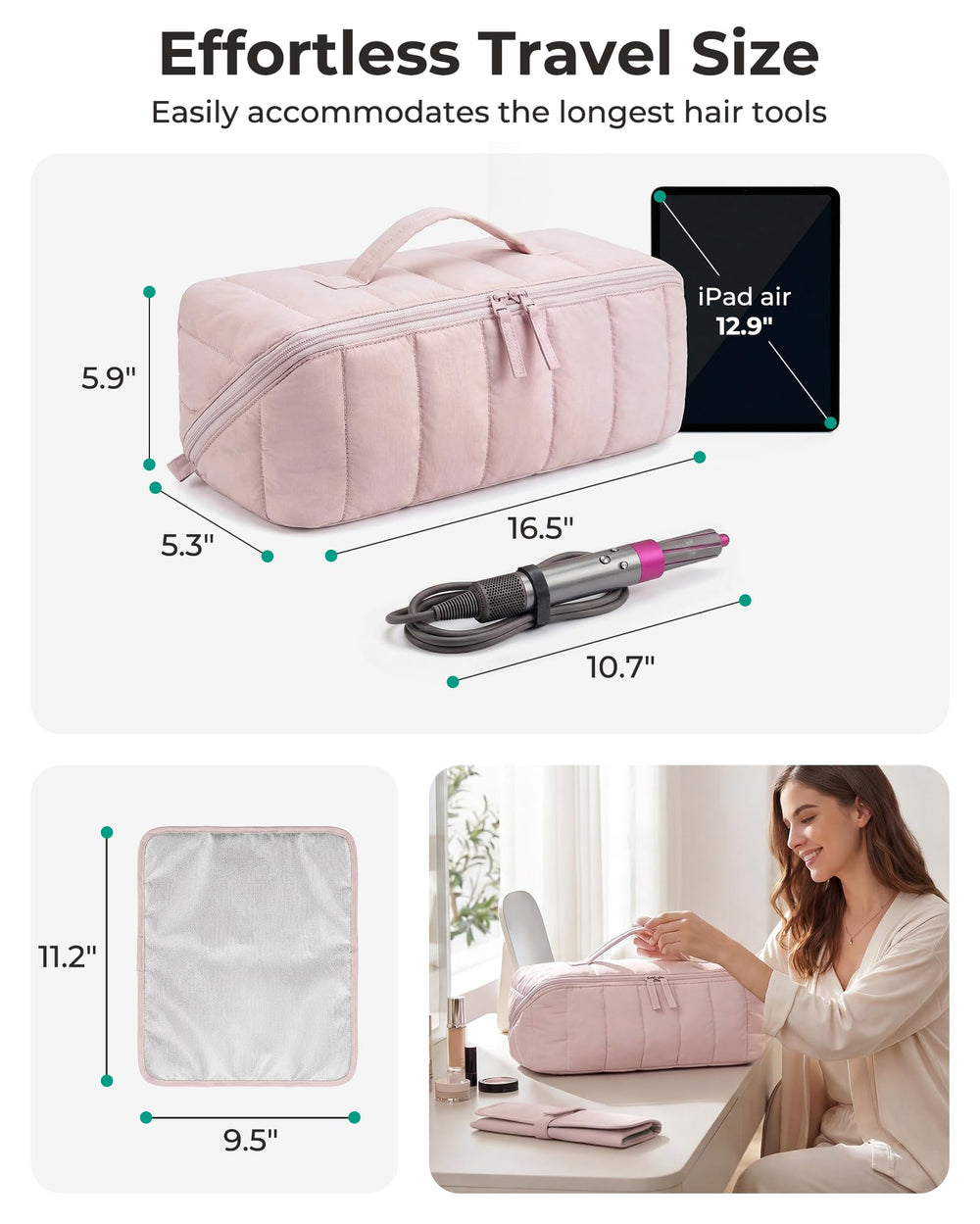BAGSMART scale with hair tools showing large capacity fits long barrels benefit