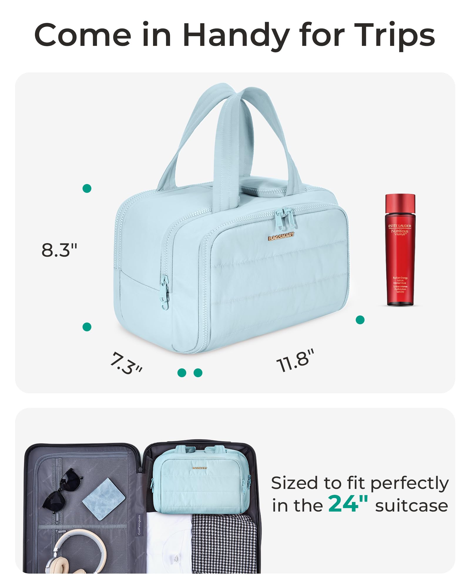 BAGSMART next to suitcase for size comparison and convenient travel packing
