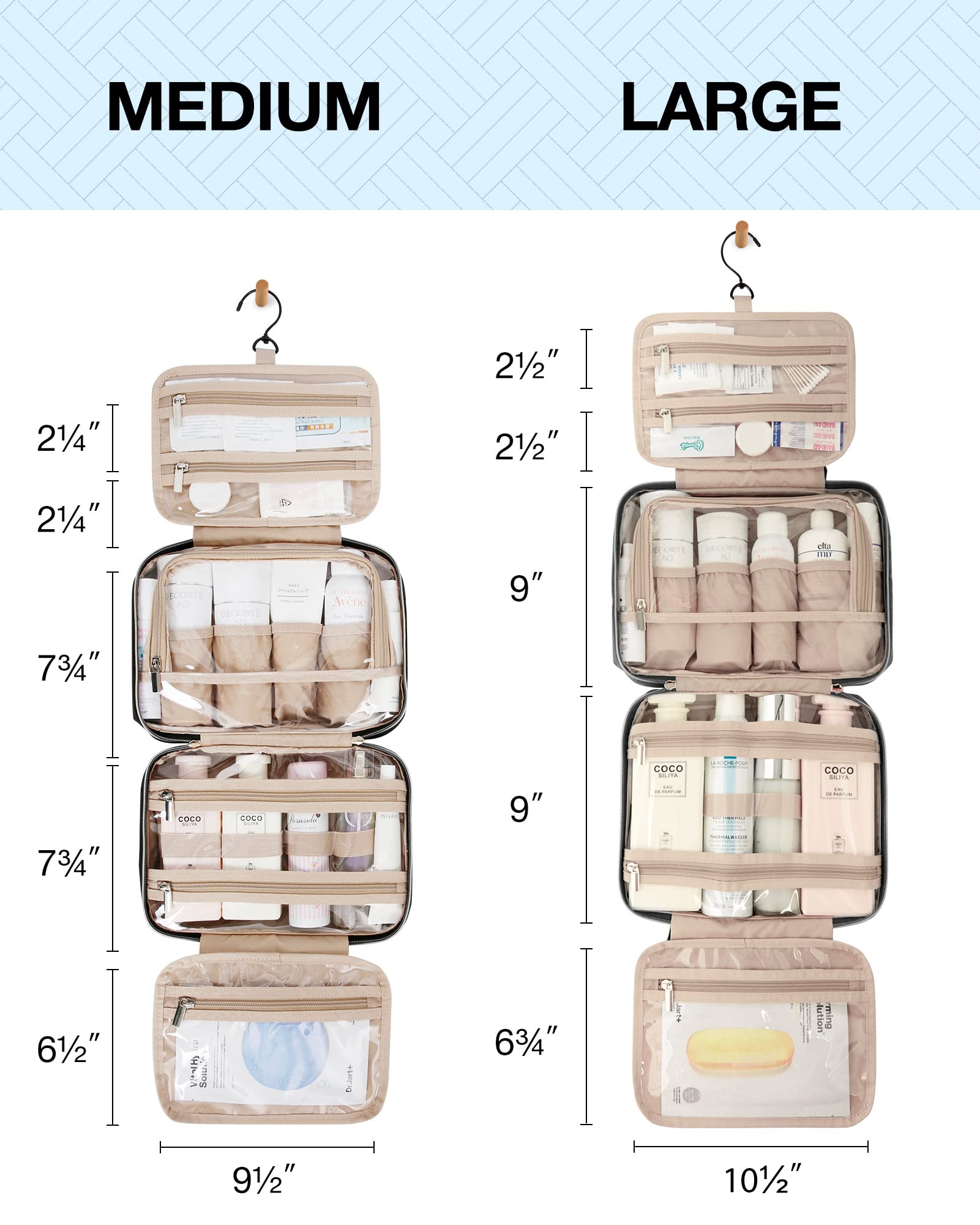 BAGSMART medium bag next to common toiletries to show real-size capacity for packing
