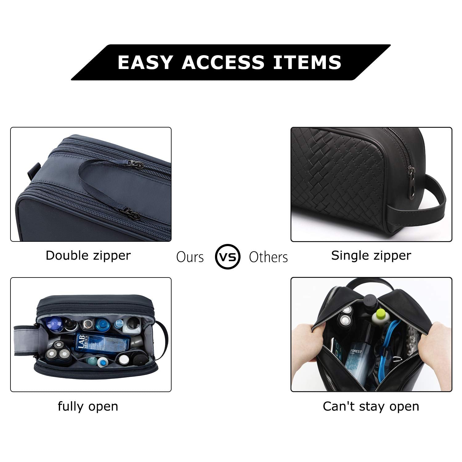 BAGSMART double zipper and hidden snap closure for smooth access and secure storage