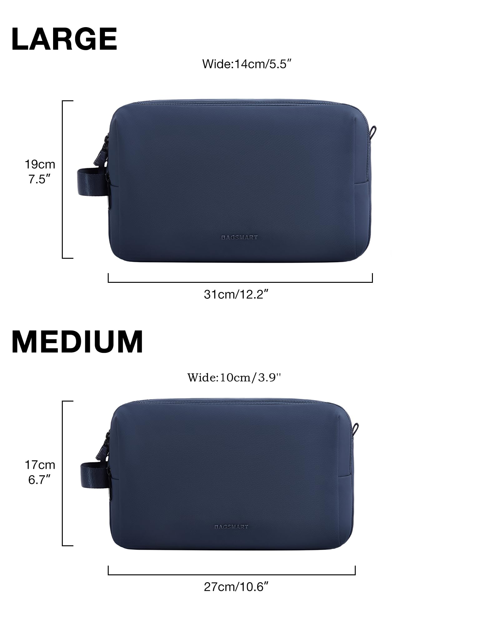 BAGSMART toiletry bag on bathroom counter demonstrating tidy travel-ready organization