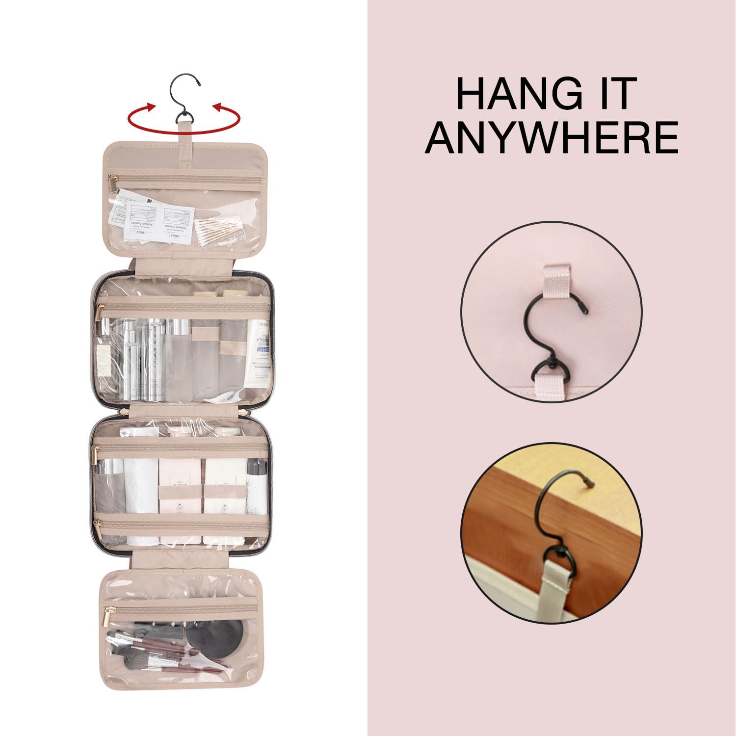 BAGSMART padded fabric close-up protecting bottles and cosmetic items