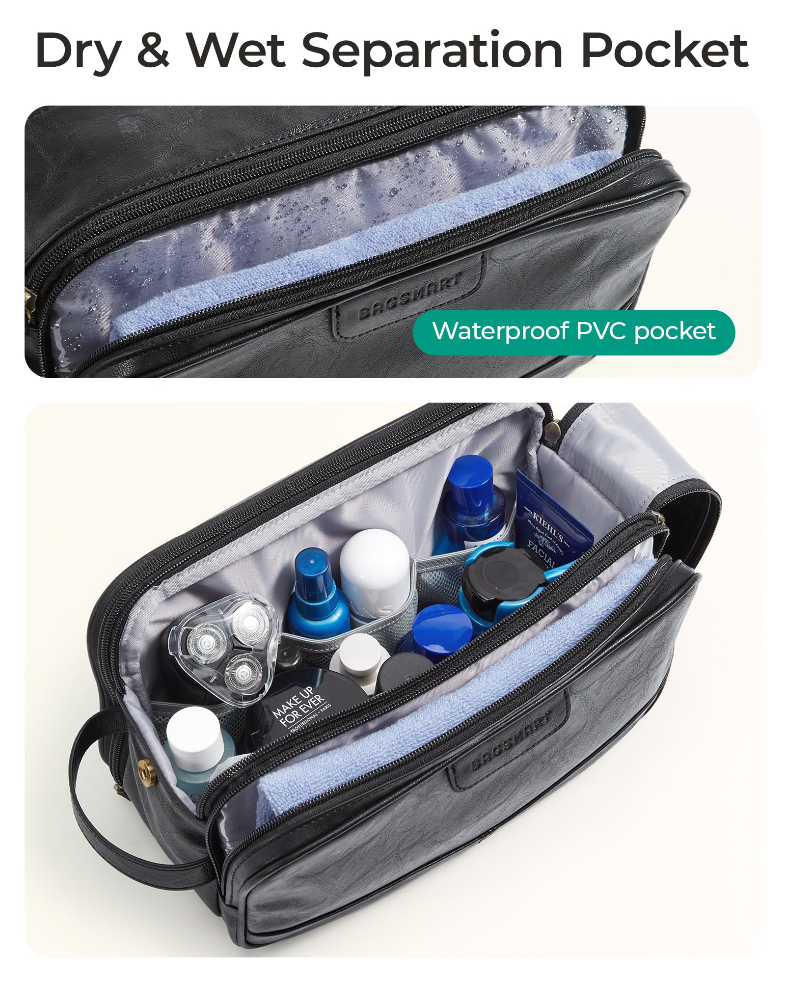 BAGSMART waterproof PVC pocket holding toiletries benefit: contains leaks and moisture