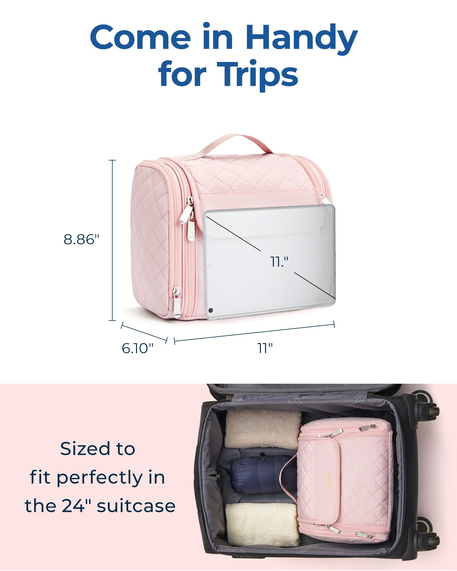 BAGSMART transparent pocket showing cosmetics for fast identification
