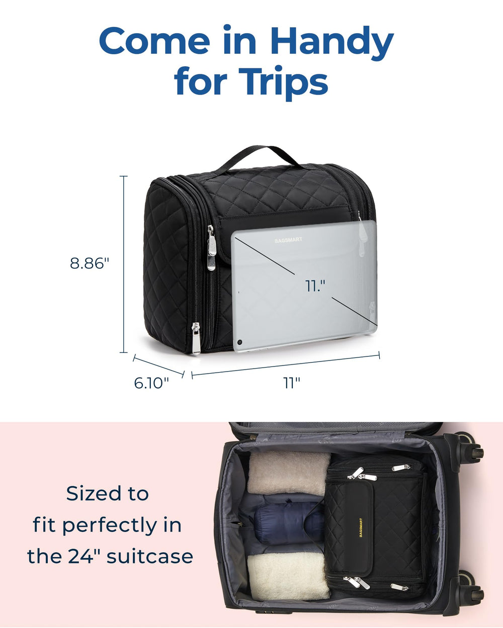 BAGSMART clear zipper pockets displaying items for quick identification