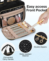 BAGSMART clear TSA-approved pouch displayed with travel-size bottles for fast security checks