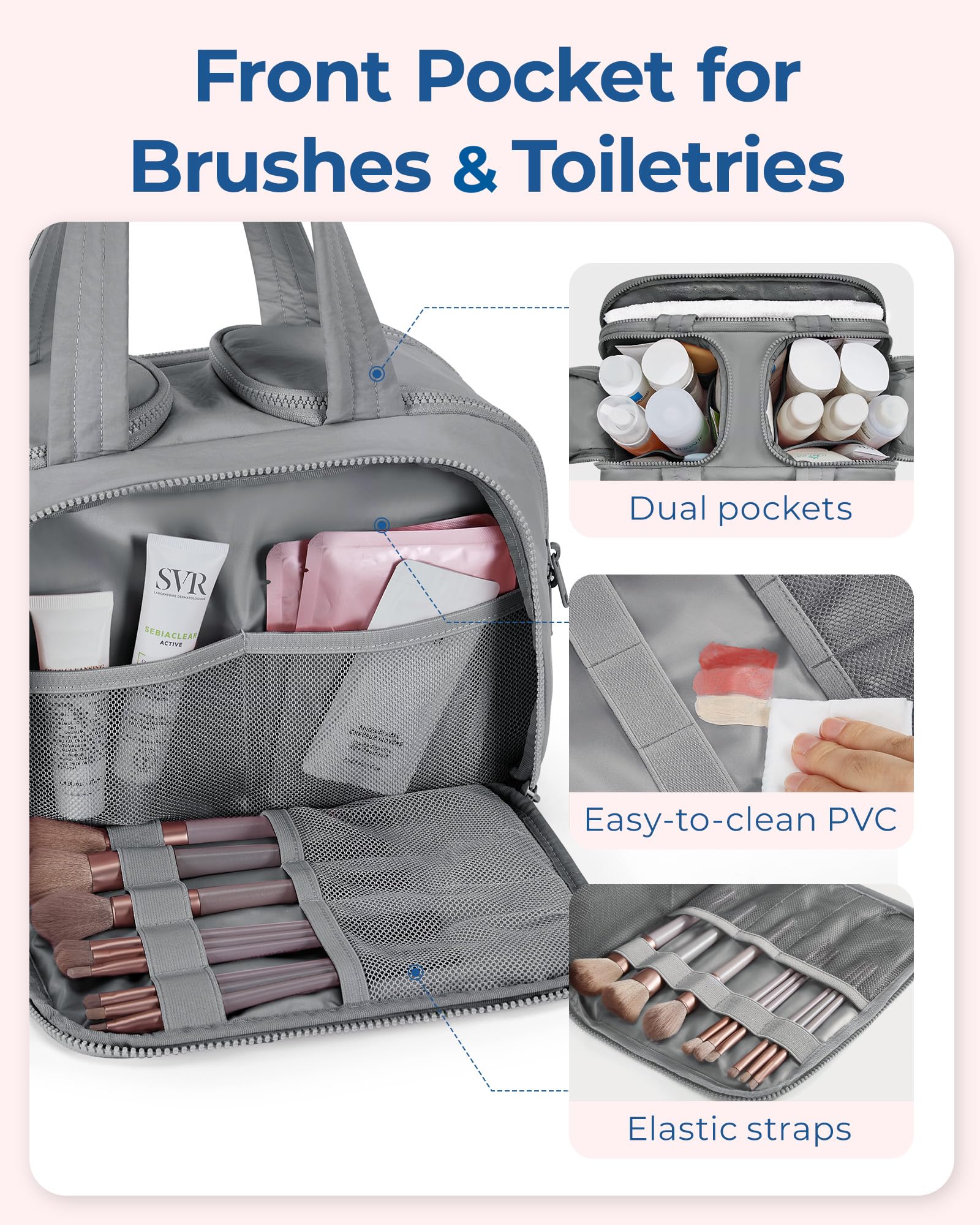 BAGSMART upright bottles inside middle compartment keeping toiletries stable and preventing spills