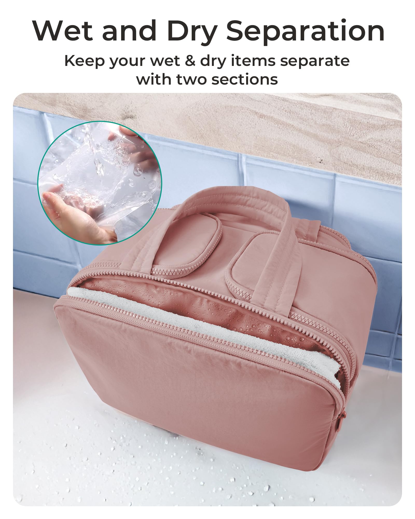 BAGSMART upright bottles in center compartment preventing leaks