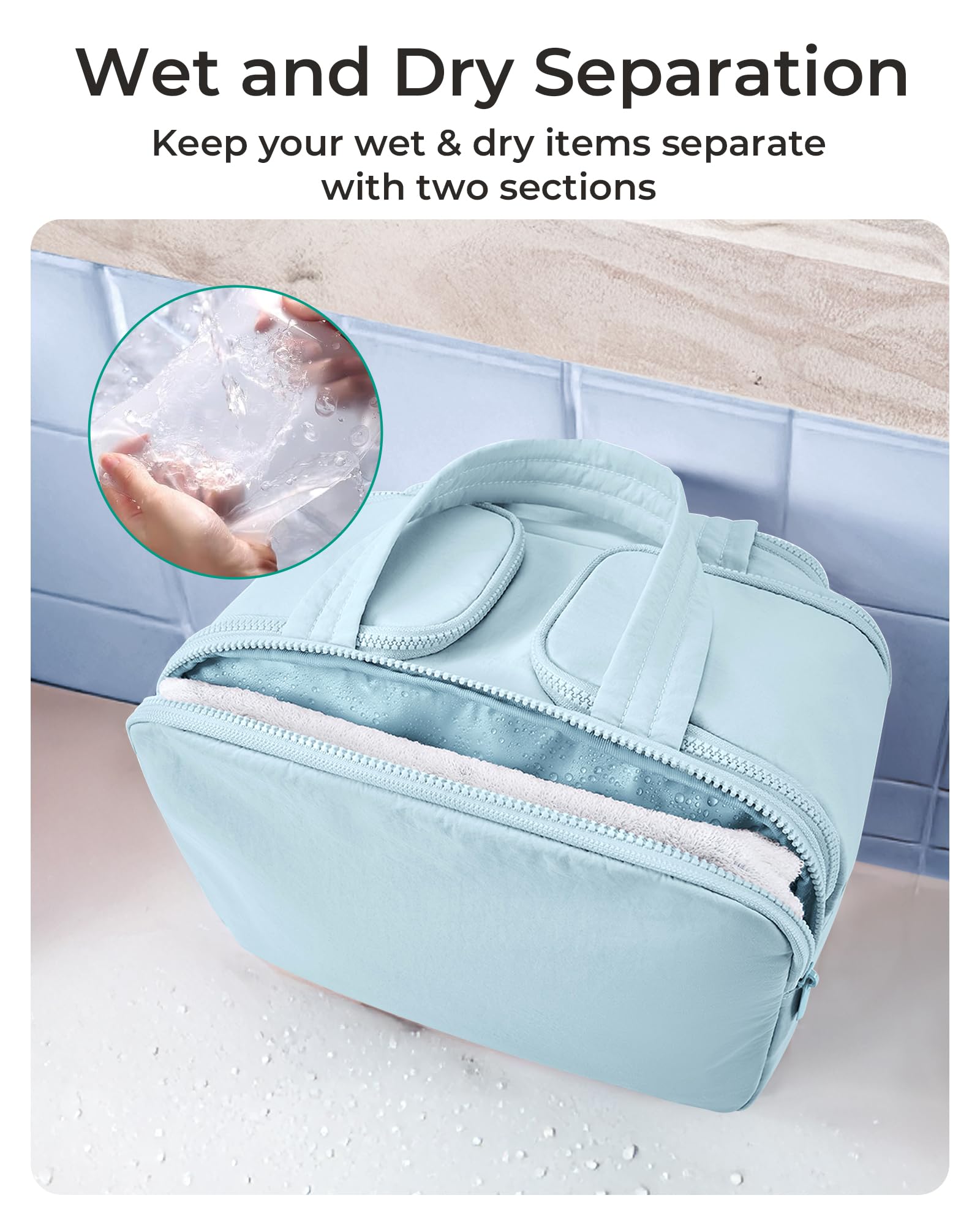 BAGSMART front zipper wet pocket keeping damp items separate and easy to clean