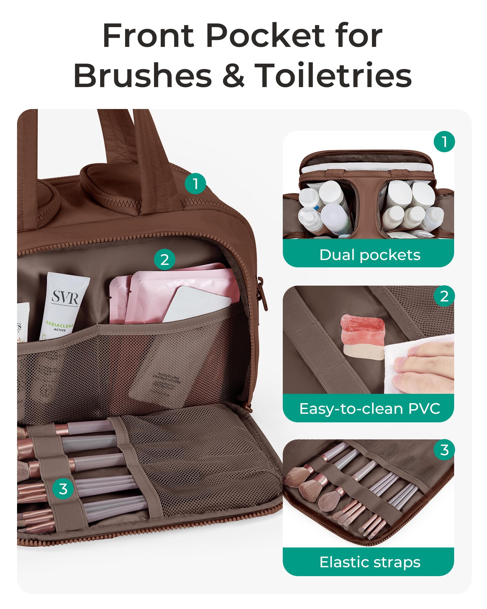 BAGSMART wide-open interior layout displaying organized compartments for toiletries