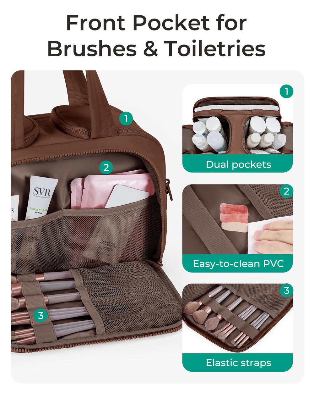 BAGSMART wide-open interior layout displaying organized compartments for toiletries