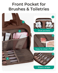 BAGSMART wide-open interior layout displaying organized compartments for toiletries