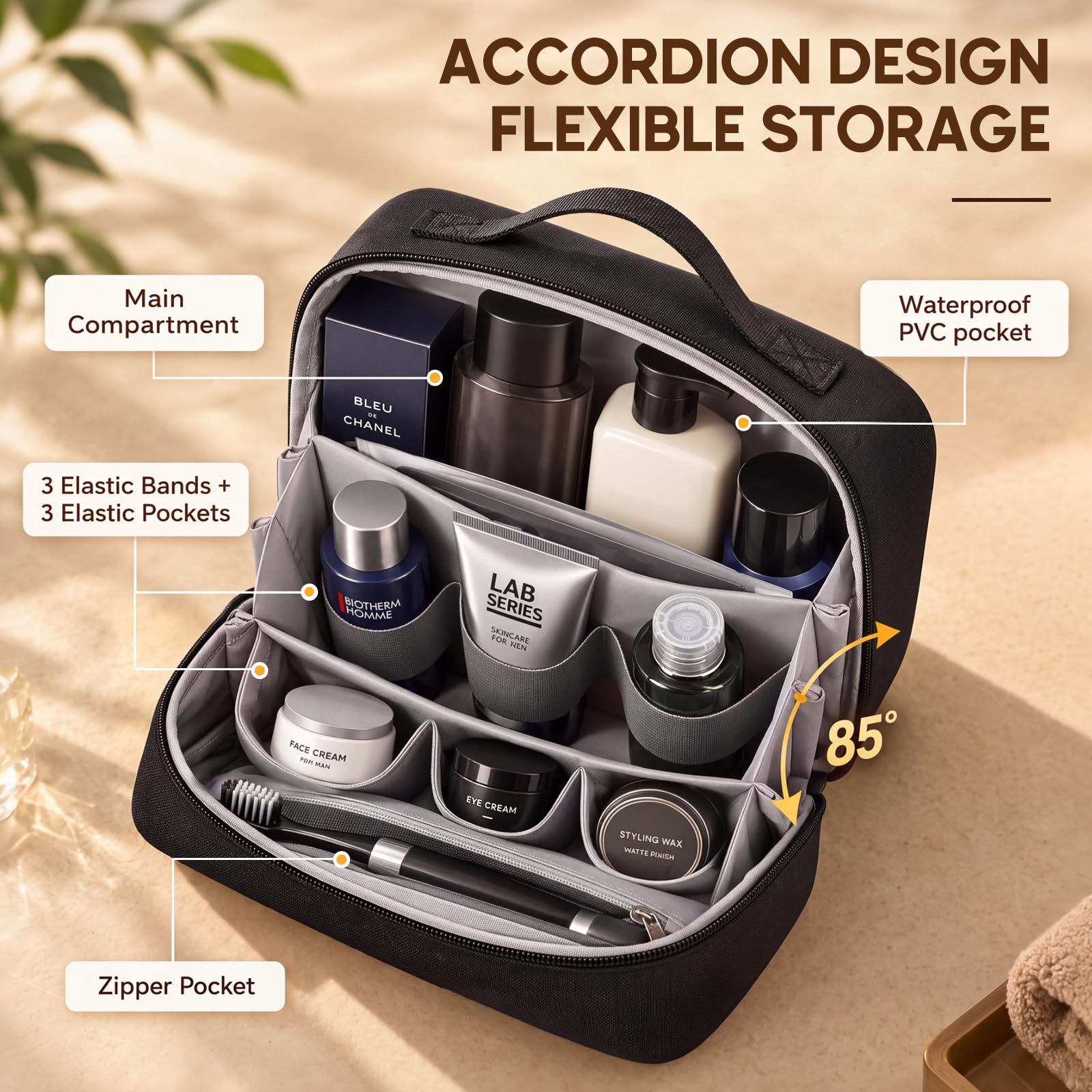 BagUrshion accordion expansion demonstrating flexible vertical storage capacity