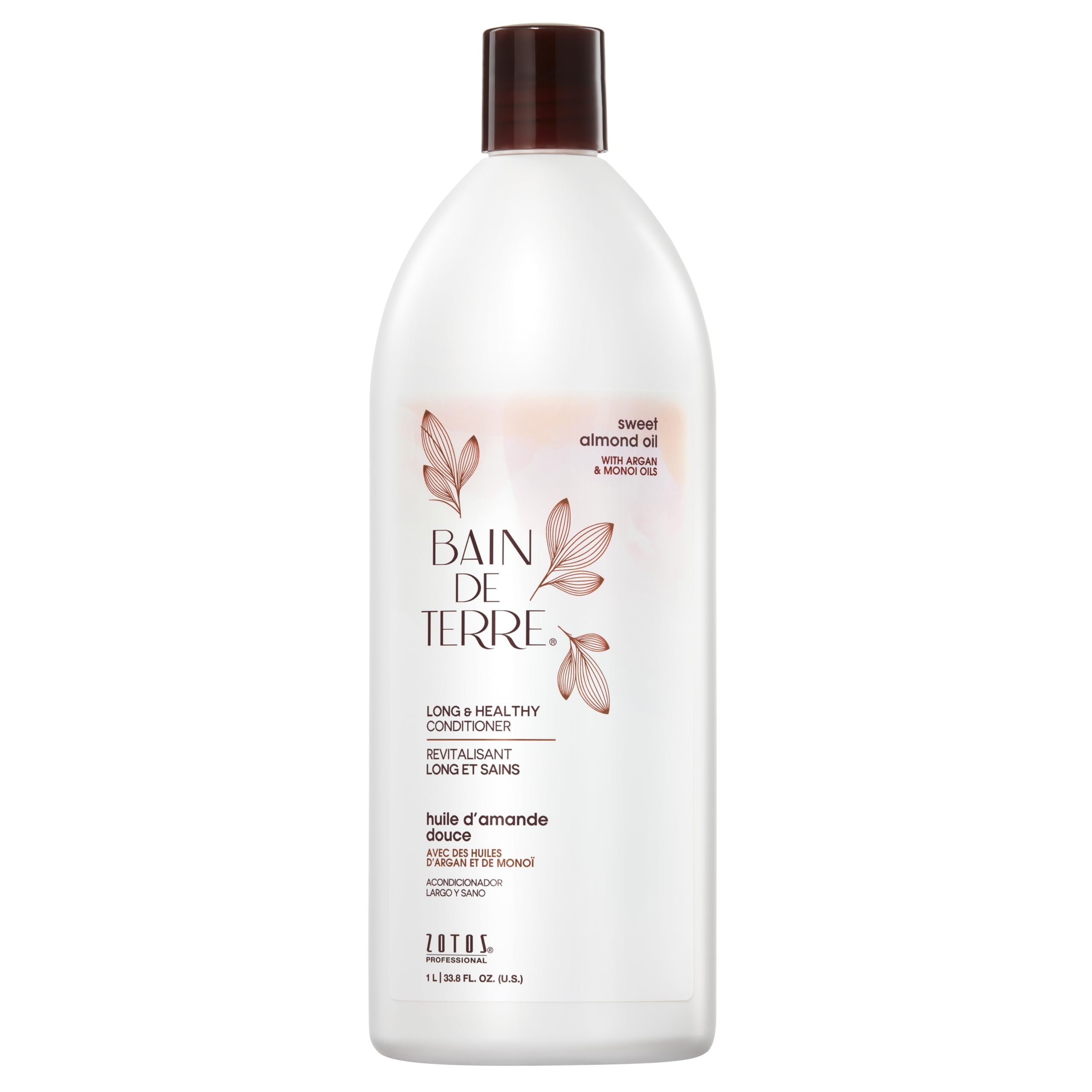Bain de Terre front bottle showing sweet almond conditioner, highlights long-hair nourishment