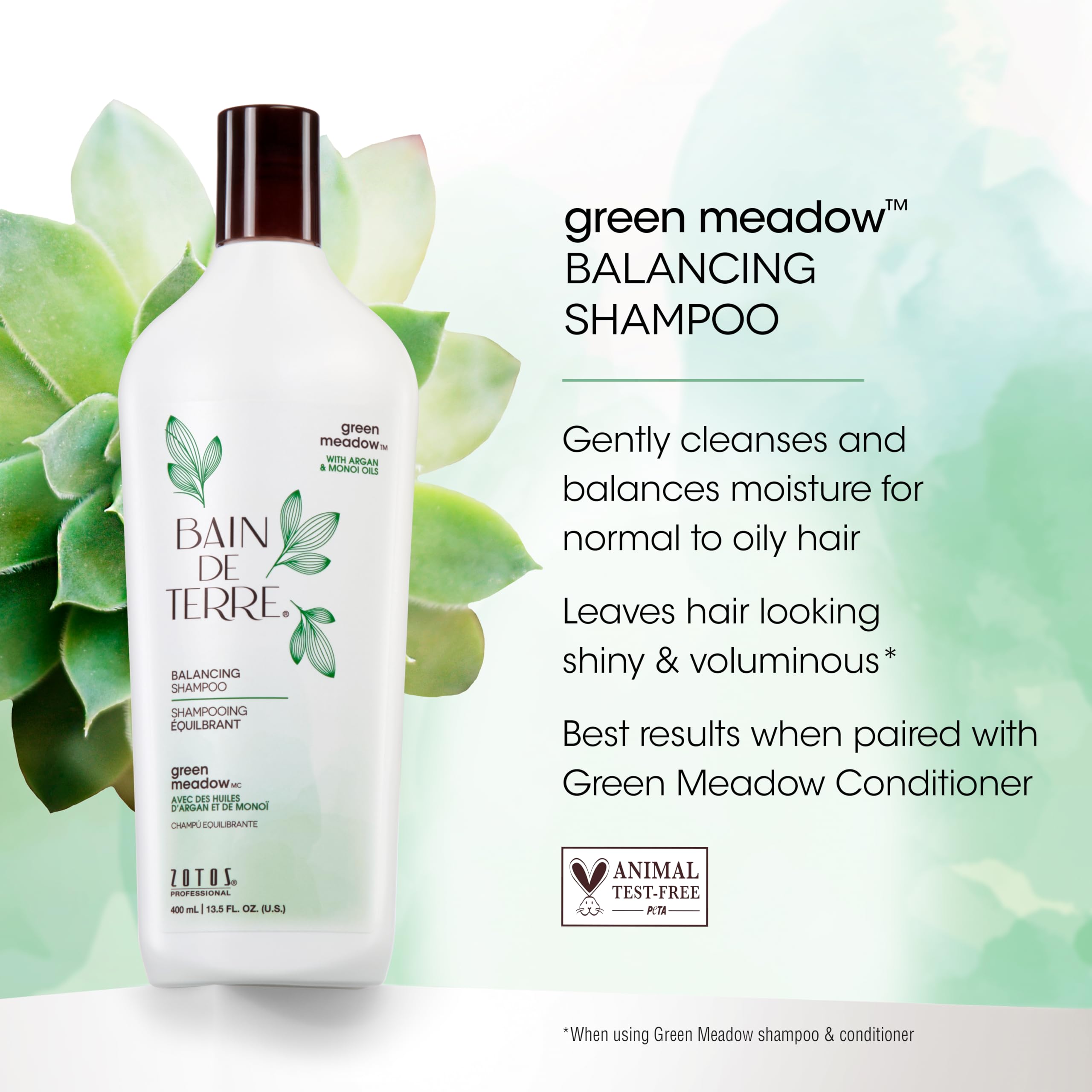 Bain de Terre shampoo pouring to show creamy lather and gentle cleansing