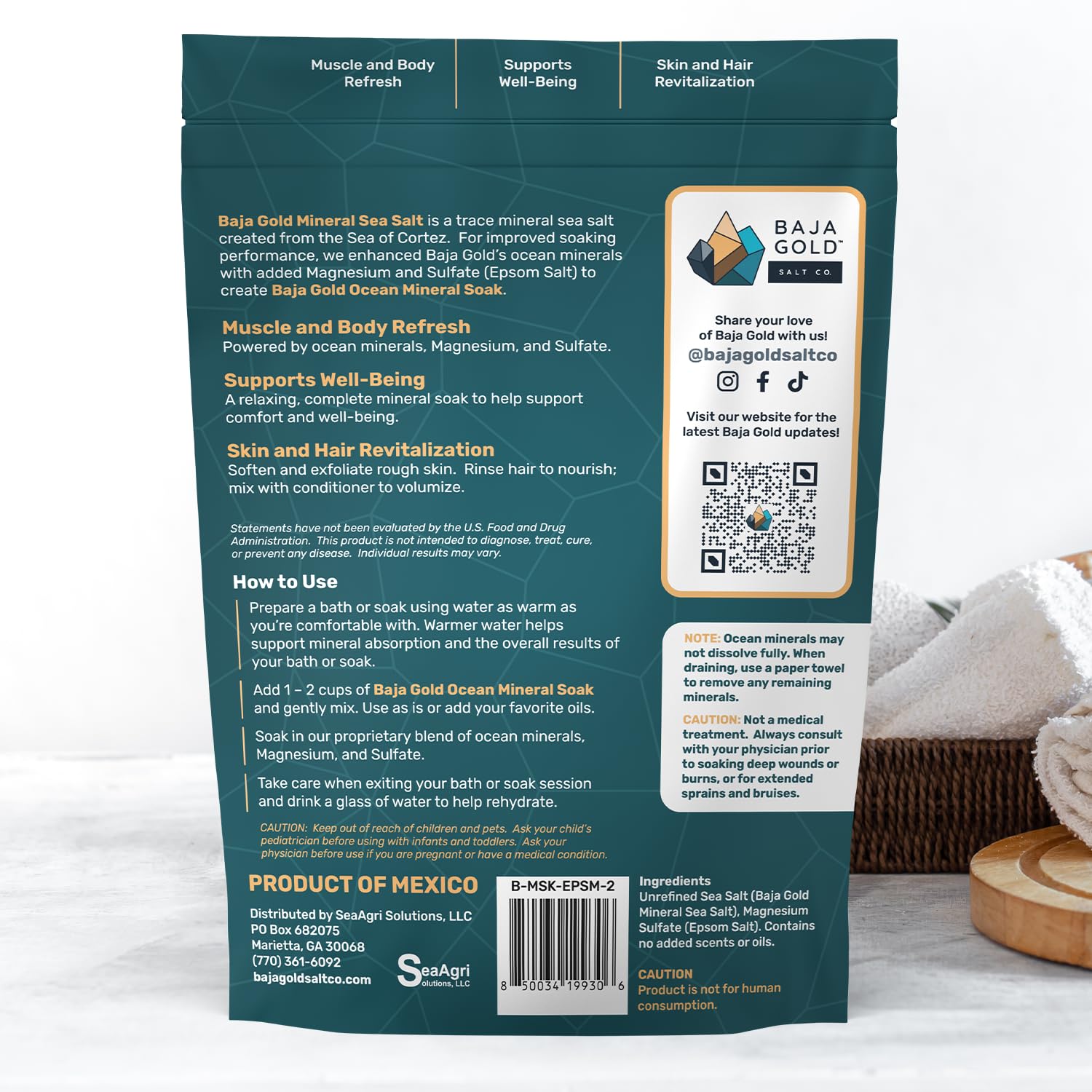 Baja Gold bag beside scale showing 2 lb size and lasting value benefit