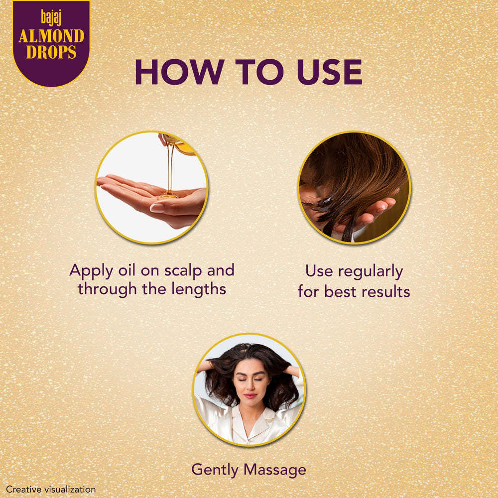 Bajaj Almond Drops applied to scalp during a gentle massage to support nourishment