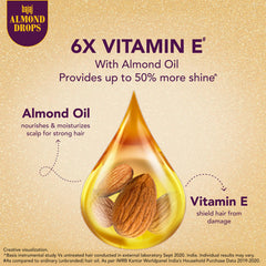 Bajaj Almond Drops ingredient label close view showing 6X Vitamin E for protection