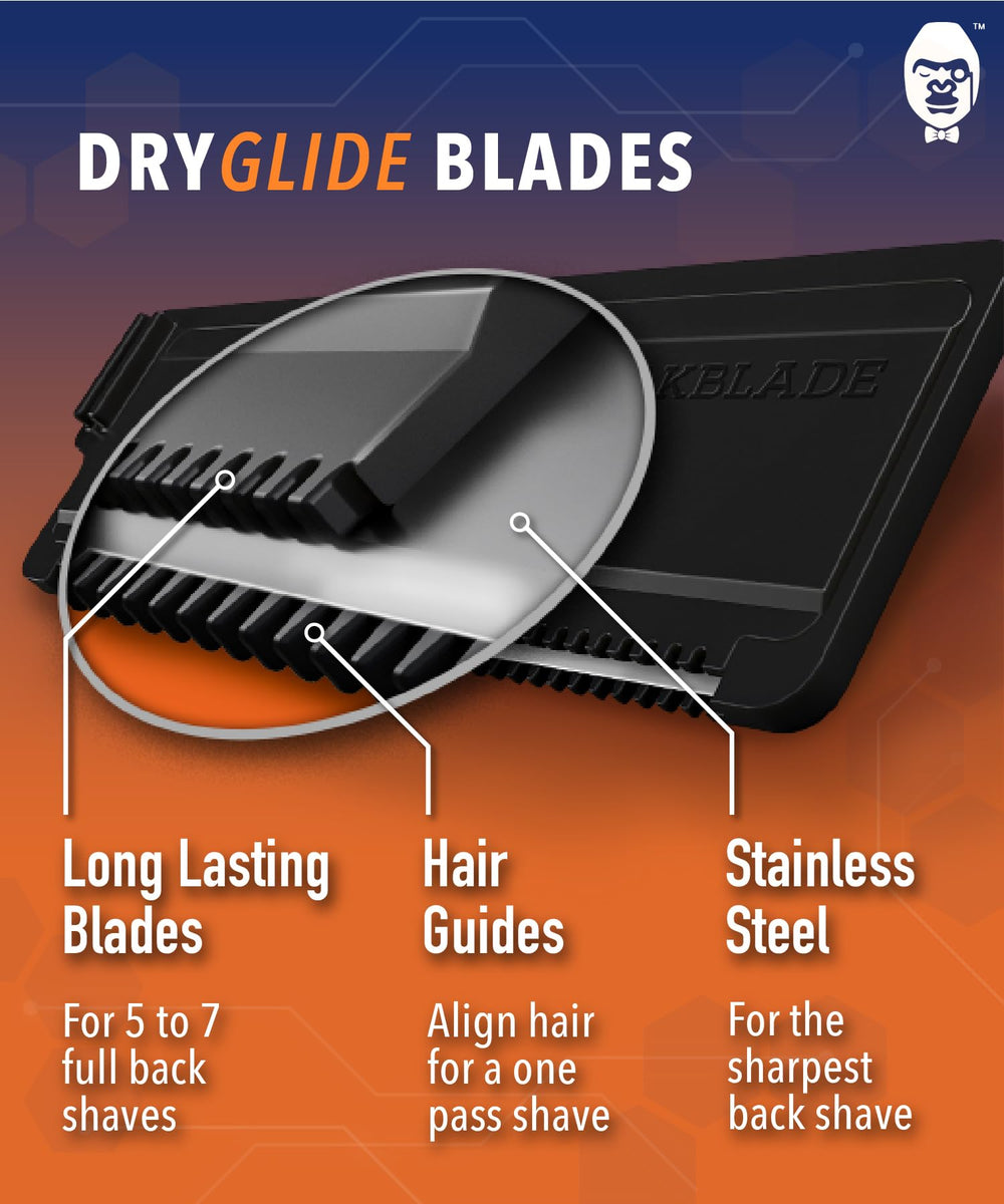 BAKBLADE cartridge installed in shaver being used on back for faster grooming