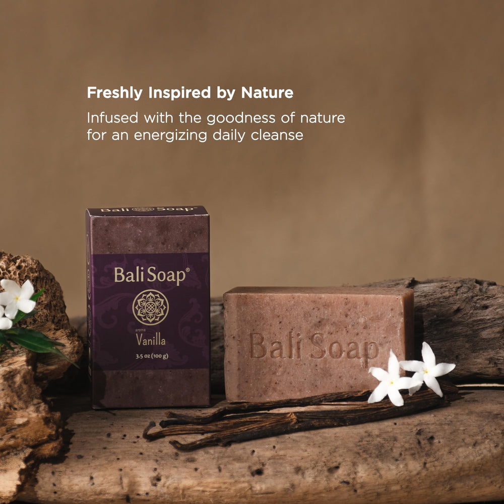 Bali Soap natural clays and oils ingredients display showing earthy benefits