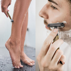 Bambaw razor disassembled with blade and head demonstrating easy assembly