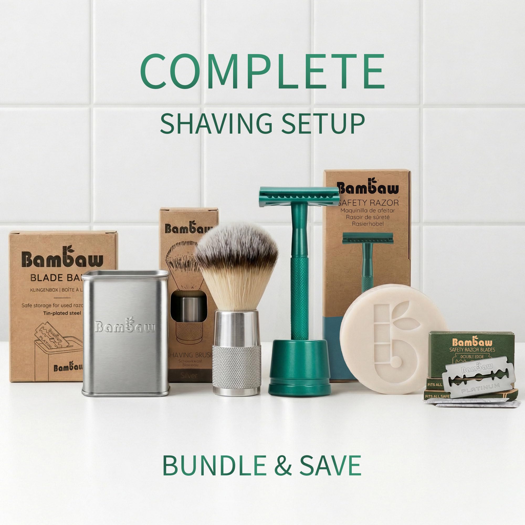 Bambaw razor in bathroom lifestyle scene promoting sustainable grooming