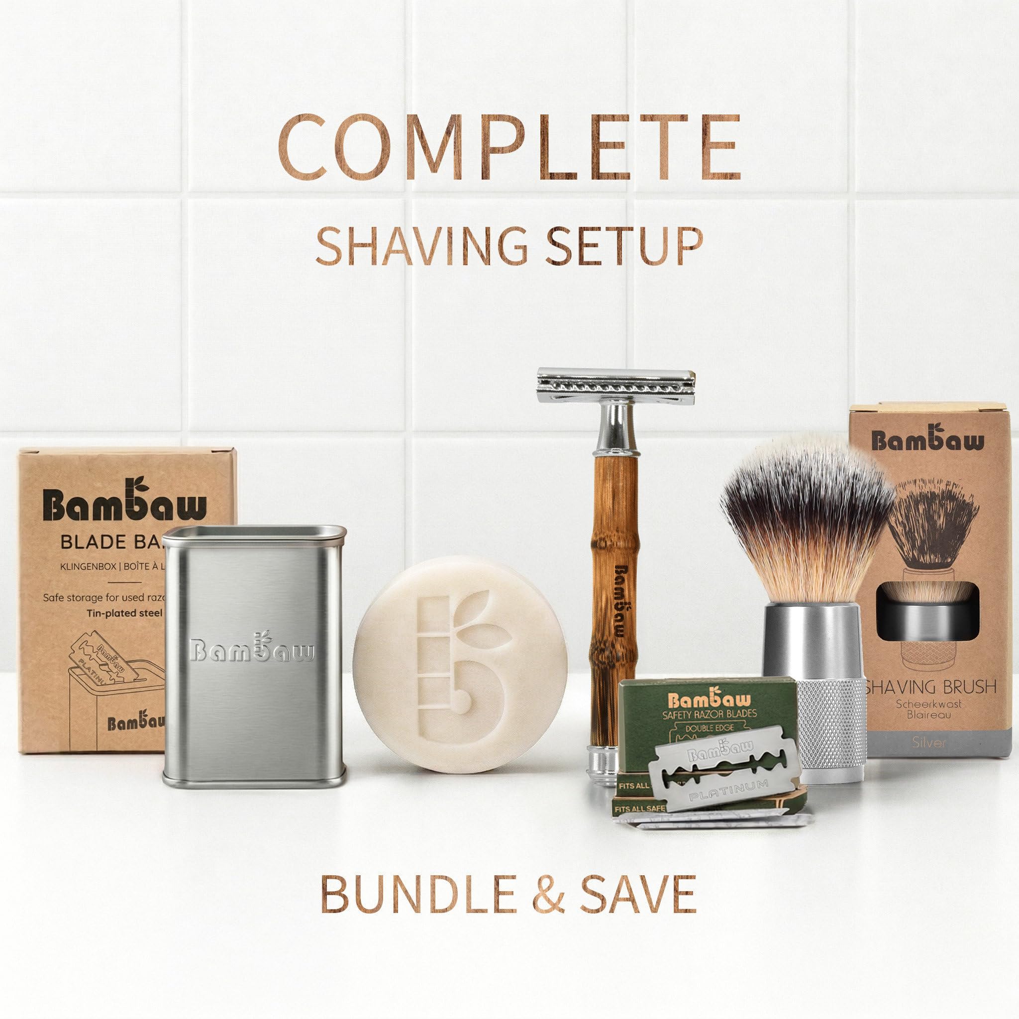 Bambaw razor staged in bathroom suggesting sustainable shaving routine benefit