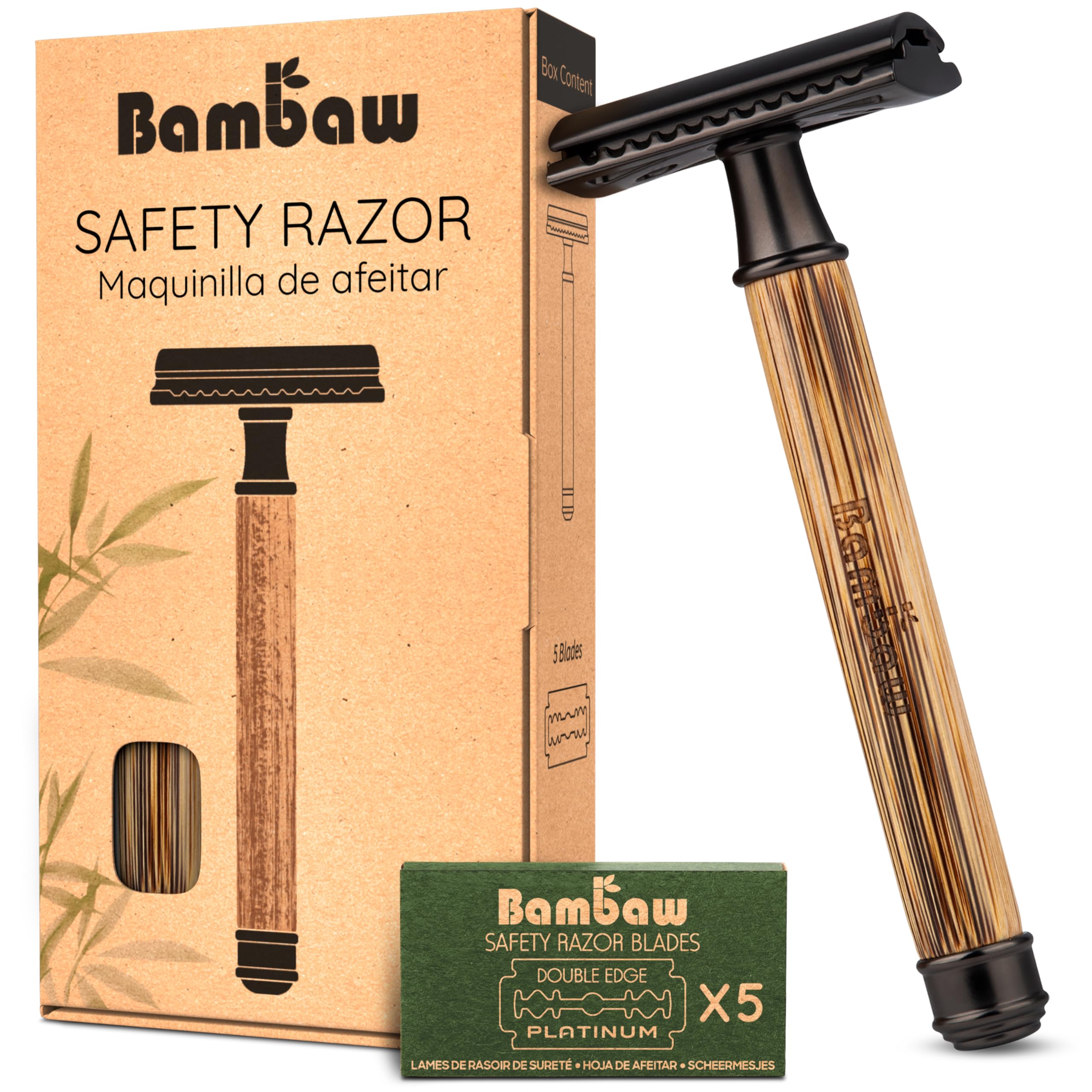 Bambaw bamboo razor front view showing slim design and eco benefit