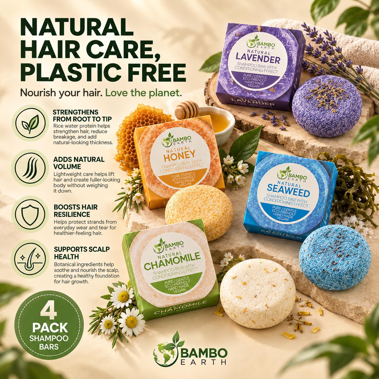 BAMBOEARTH close-up texture of a solid shampoo bar highlighting creamy lather potential