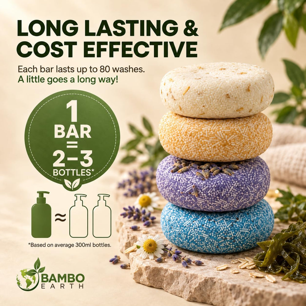 BAMBOEARTH four bars arranged top-down to display Lavender Honey Seaweed Chamomile variety