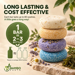 BAMBOEARTH four bars arranged top-down to display Lavender Honey Seaweed Chamomile variety