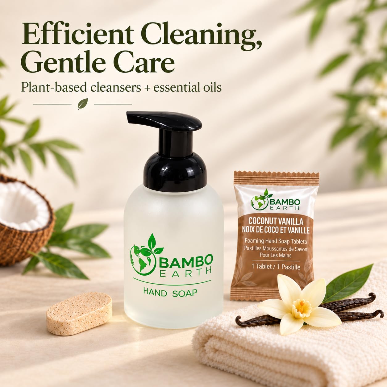 BAMBOEARTH soft foam texture from dispenser for gentle cleansing