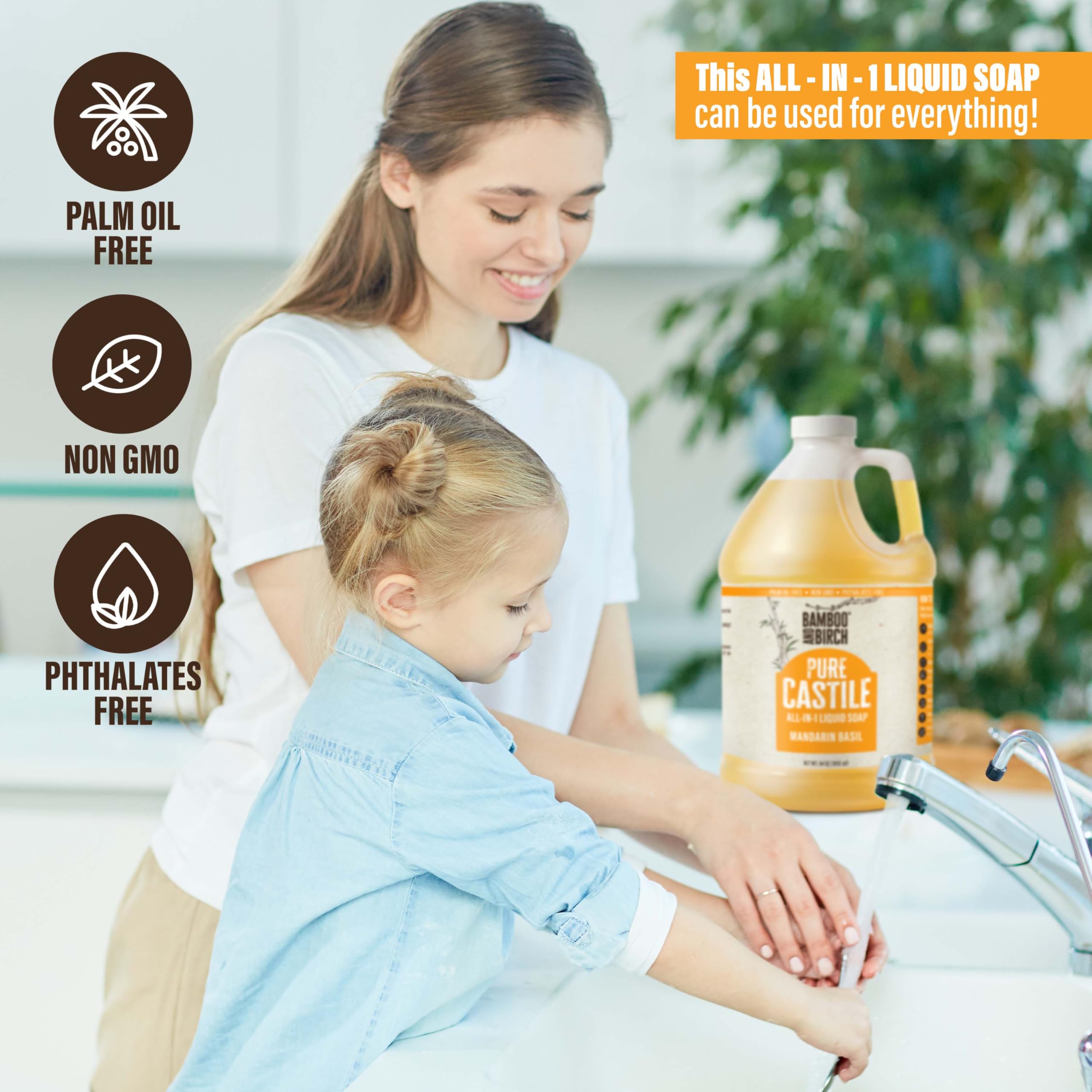 BAMBOO AND BIRCH dispensed handwash in sink demonstrating foam and mildness